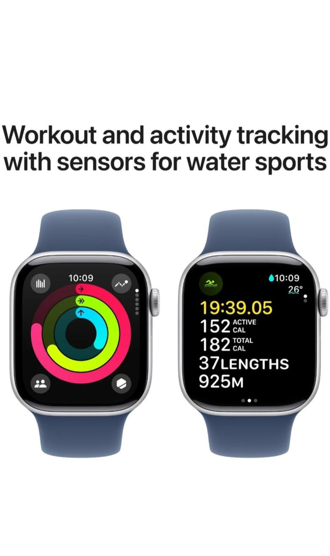 Apple Watch Series 10 GPS  42 mm silver Alminium with denim sport Band (Denim Strap Free Size)